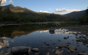 McLeay River with reflections at sunset (cropped to more panoramic)